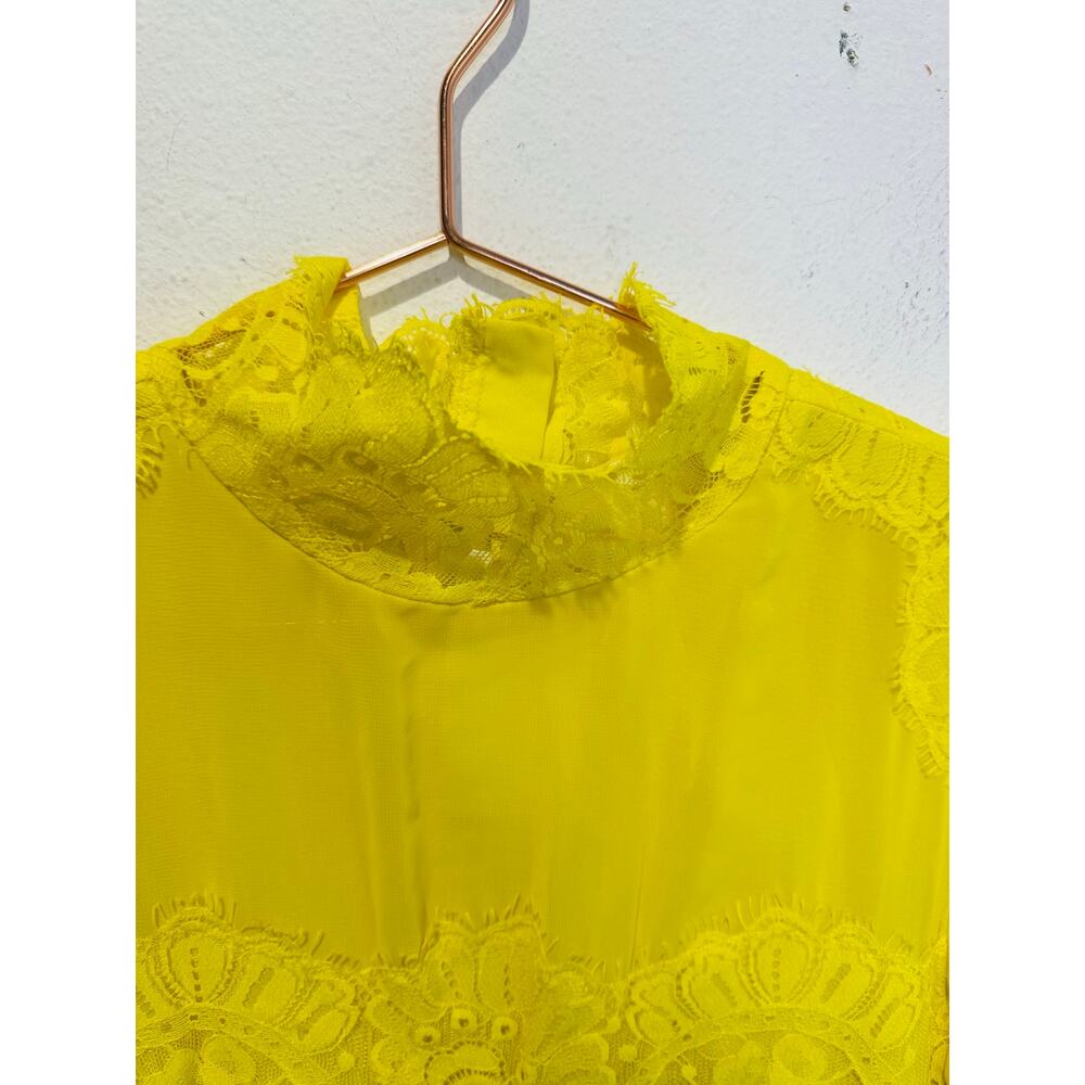 HOT AS HELL HAH Neon Yellow Lace Covered Long Sleeve High Neck Mini Dress sz S - Picture 13 of 16